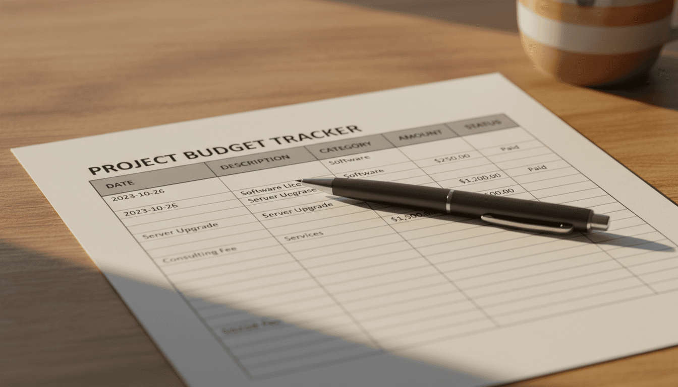 Printed Excel template with pen on desk