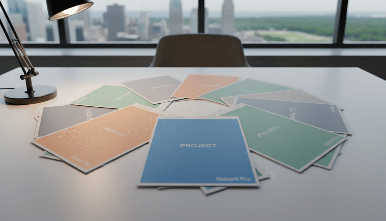 Fanned collection of different Gabarit Pro templates for various roles