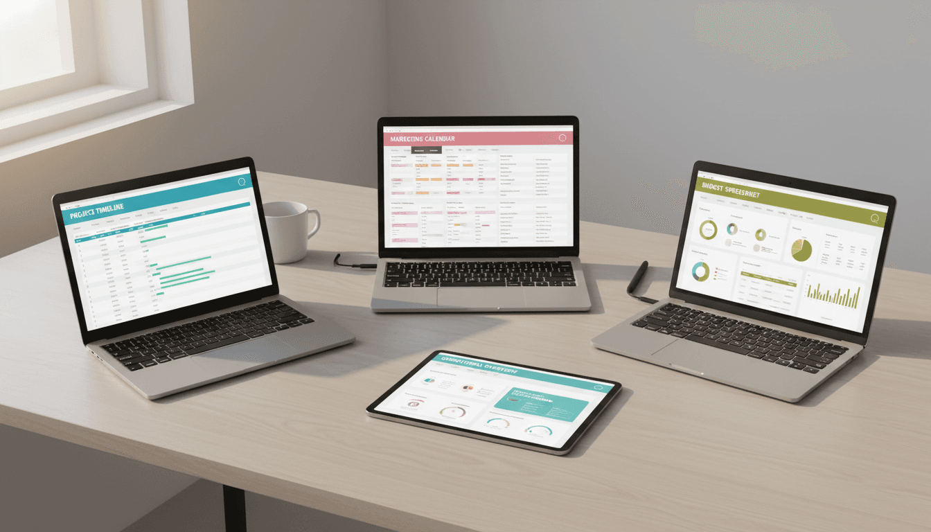 Multiple industry-specific Excel templates displayed side by side