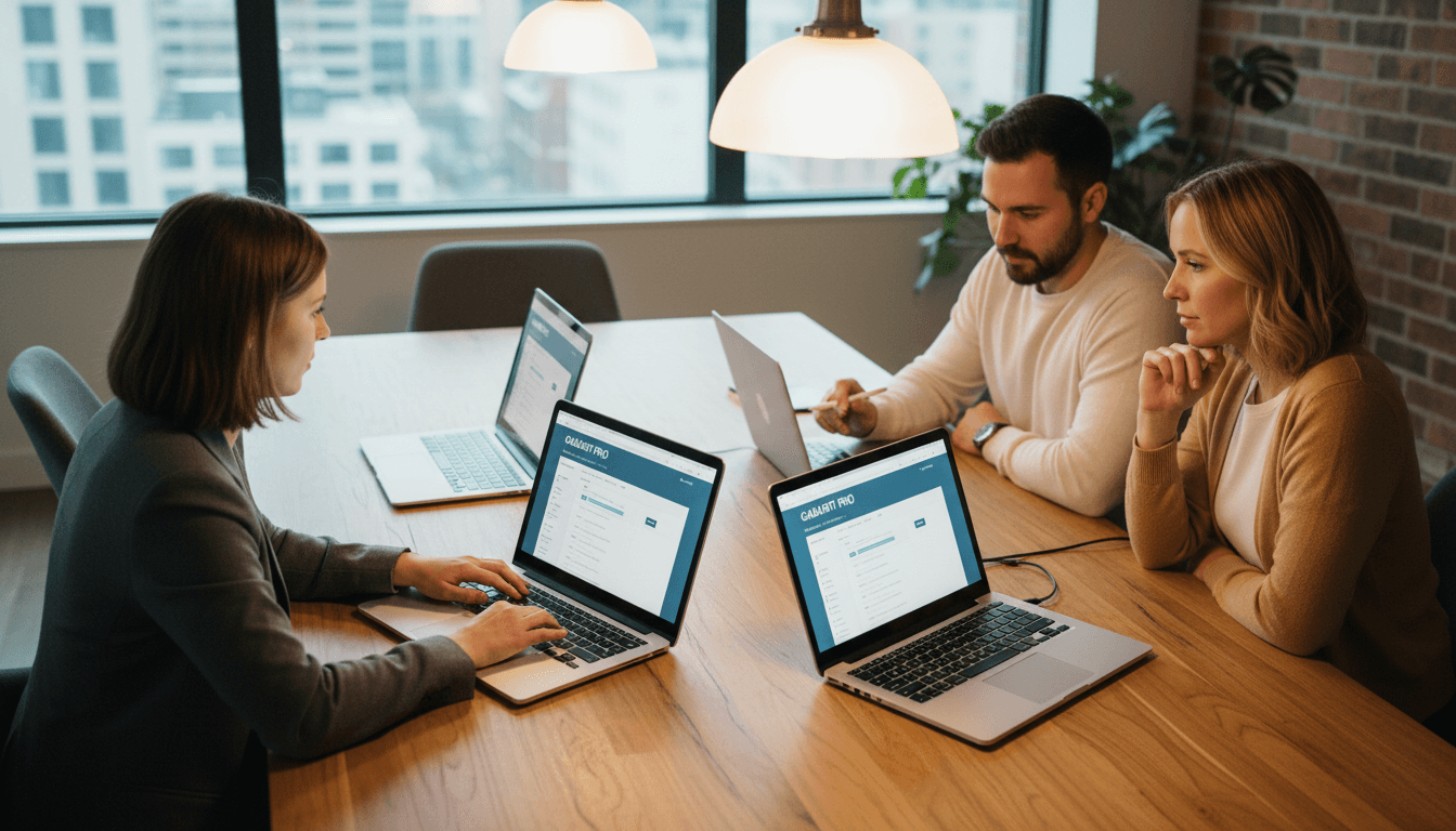 Multiple team members working with synchronized templates on different devices