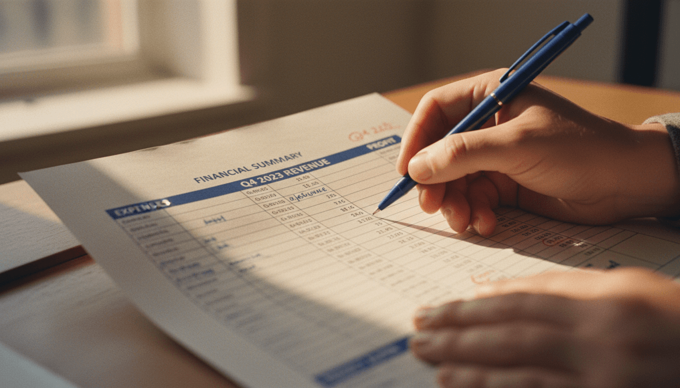 Hands reviewing and marking up a printed Excel spreadsheet template