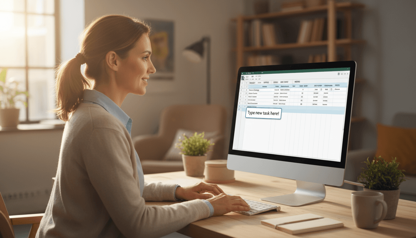 User confidently working with a straightforward Excel template