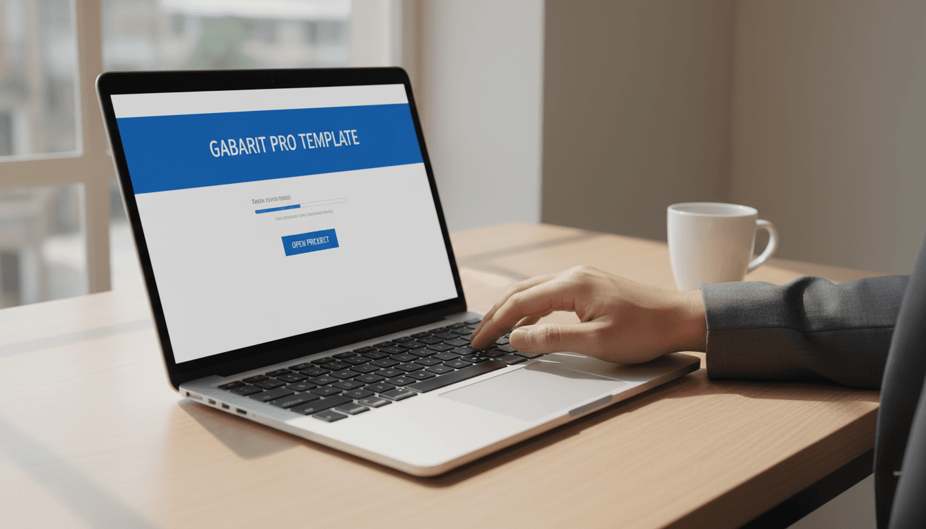 Professional opening a ready-to-use Excel template on laptop